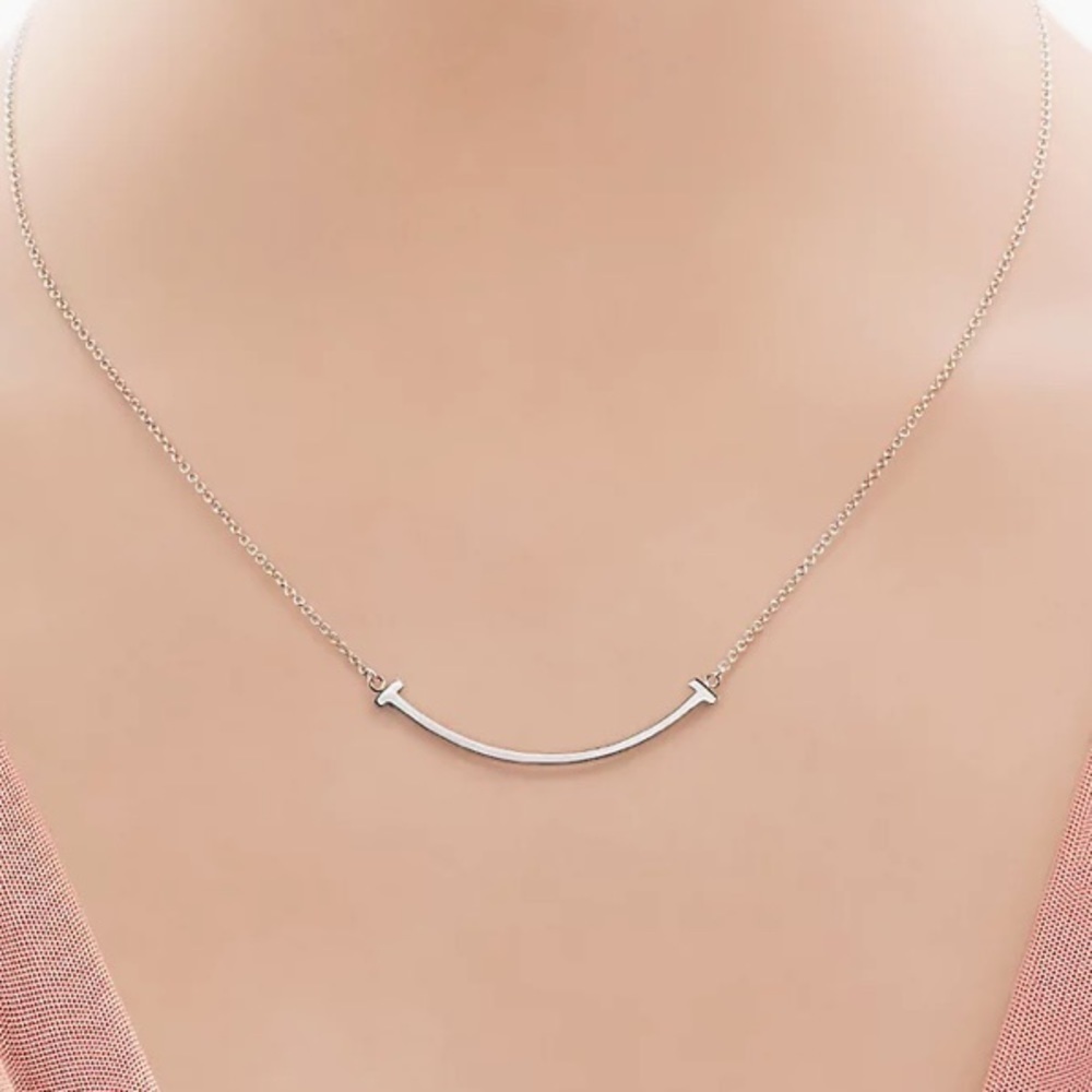 Authentic Tiffany & Co. T Smile 18k White Gold Necklace 16"-18" - Picture 3 of 6